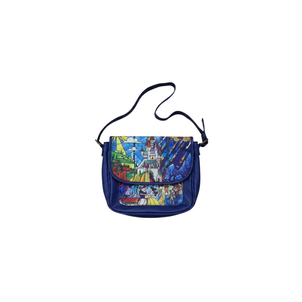 Disney Crossbody Bag Womens Small Blue Excellent Stained Glass Beauty & Beast